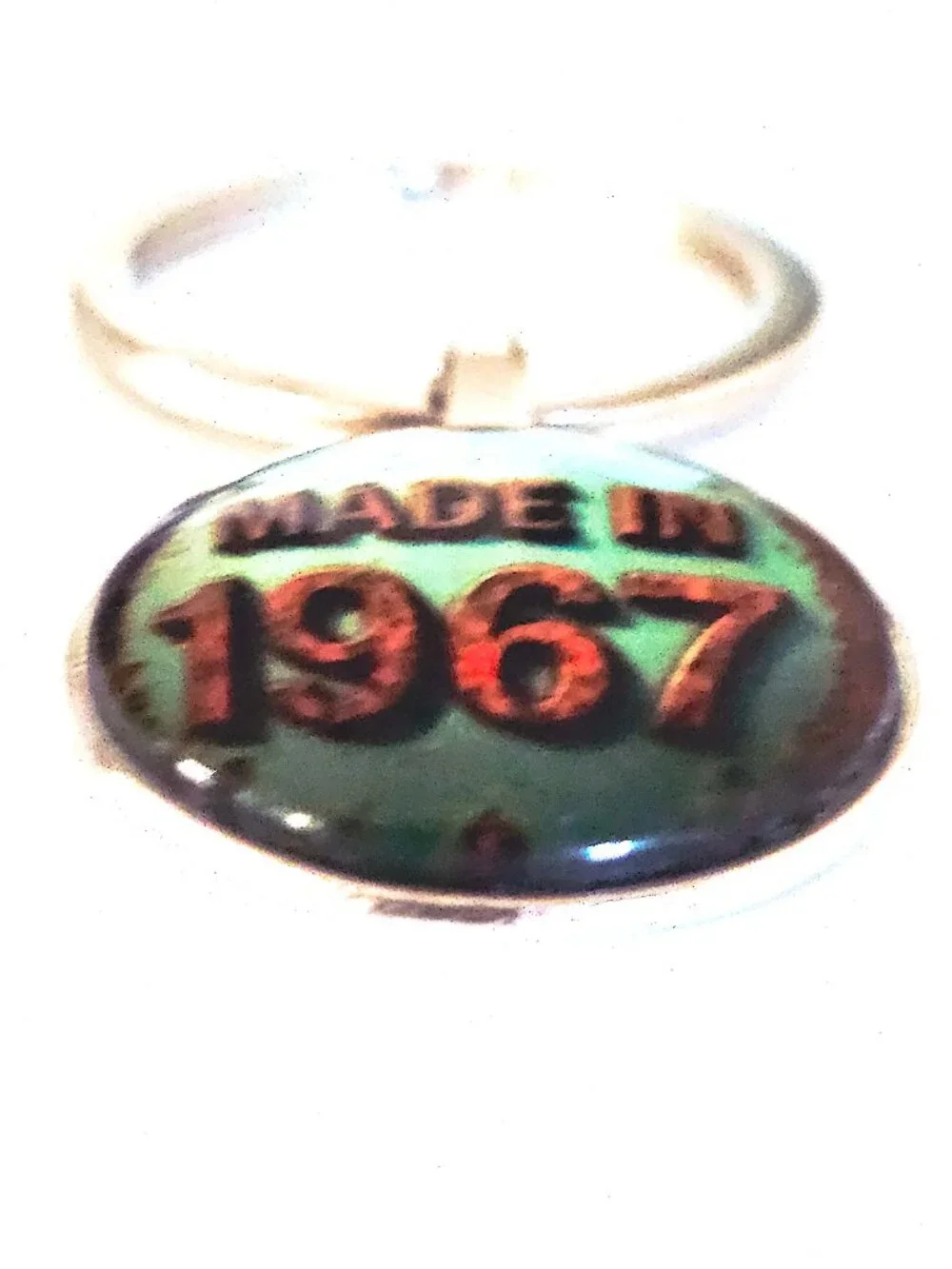 Vintage Glass Cabochon Keychain, Made in 1967 Birthday Gift, Unisex, Timeless